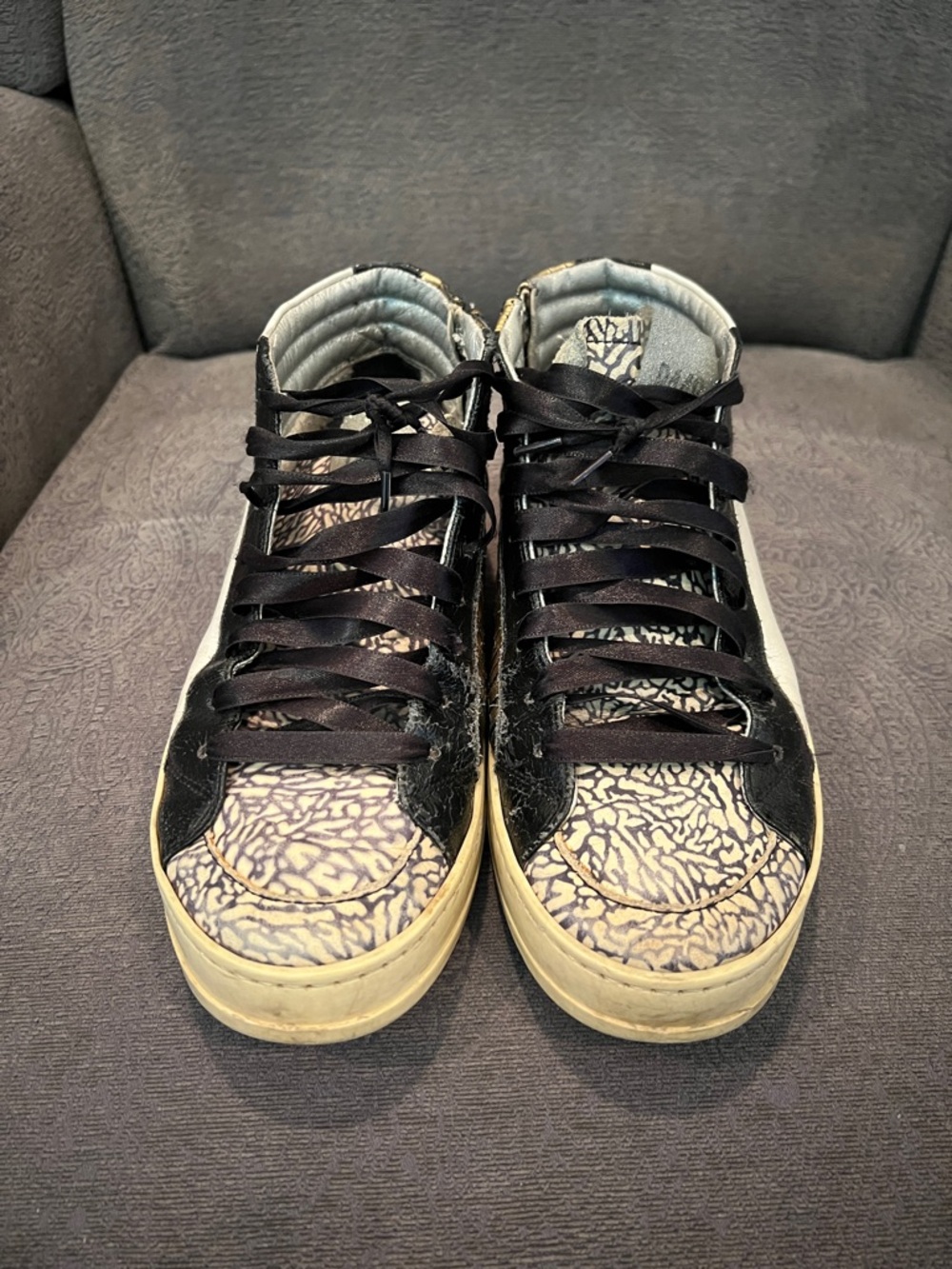 P448 Women's High-Top Sneakers in Black, Cream